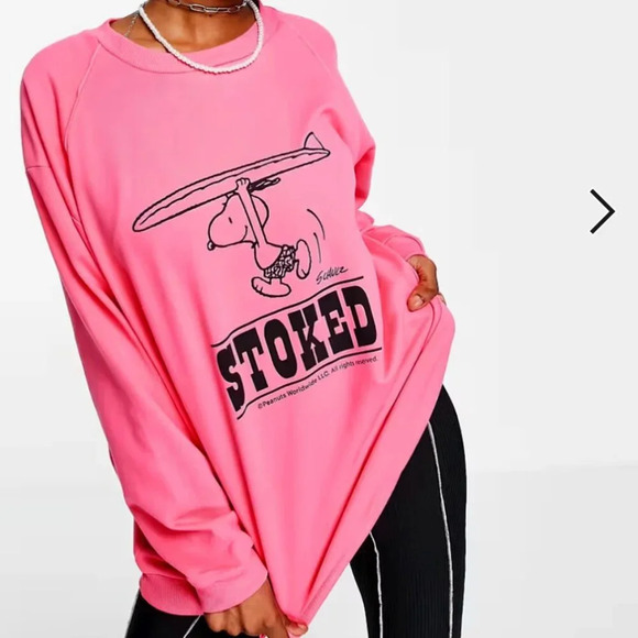 NATIVE YOUTH Tops - Native Youth Peanuts Snoopy Surfer Relaxed Sweatshirt Sweater Pink Size Small